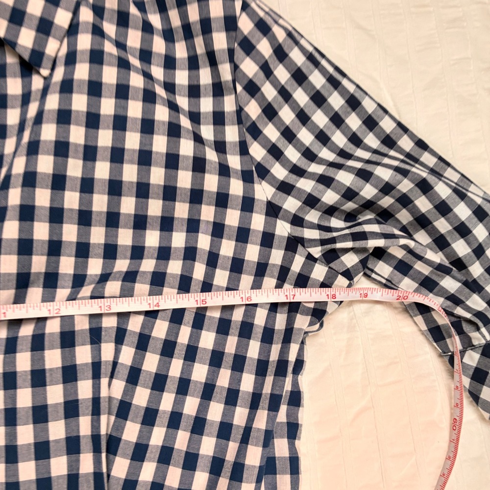 Calvin Klein Shirt Dress Midi Navy Gingham Tiered Short Sleeve Size 6 Picnic - Picture 10 of 12